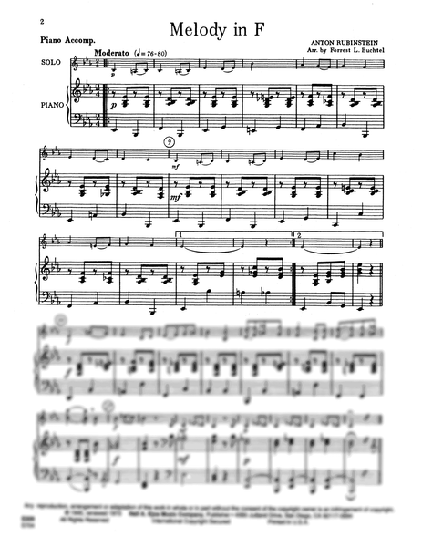 Melody in F, Op. 3 No. 1 sheet music for piano solo