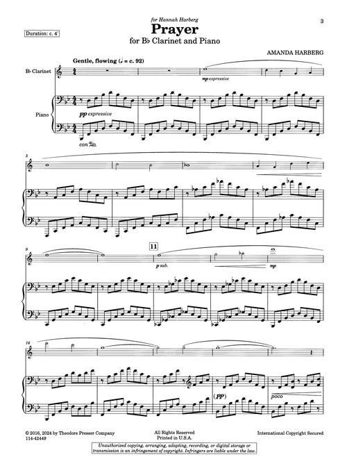 Harberg Prayer clarinet & piano score