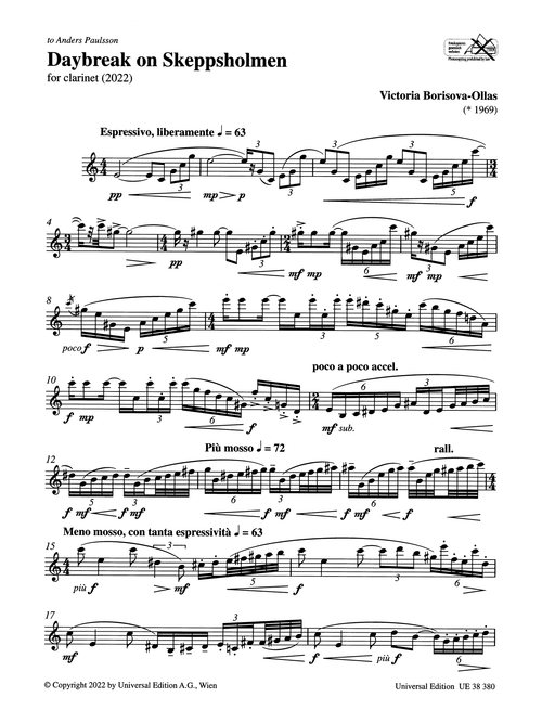 Victoria Borisova-Ollas Daybreak on Skeppsholmen unaccompanied clarinet page 1