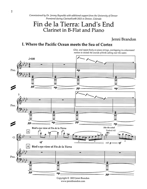 Brandon Fin de la Tierra: Land’s End clarinet concerto piano reduction - Movement 1