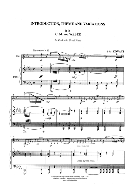 Kovács, Béla: Hommage à Weber, arranged for Clarinet & Piano | CAMco ...